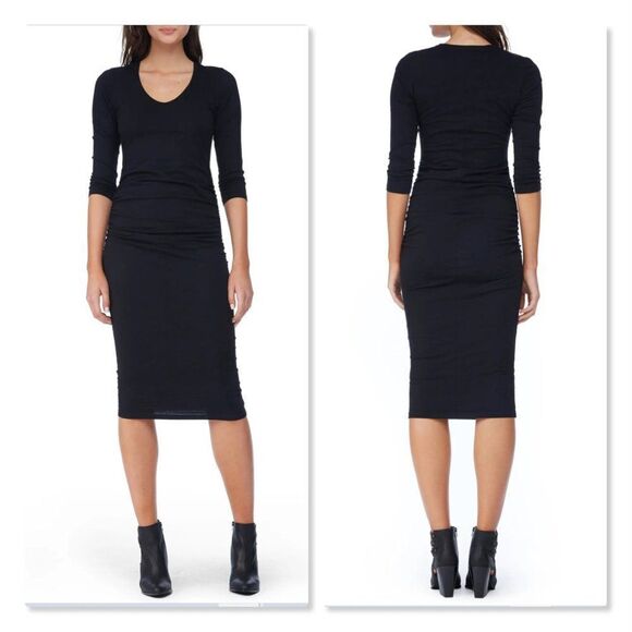Michael Stars Ruched Midi Dress - size XS in Black - Picture 1 of 13